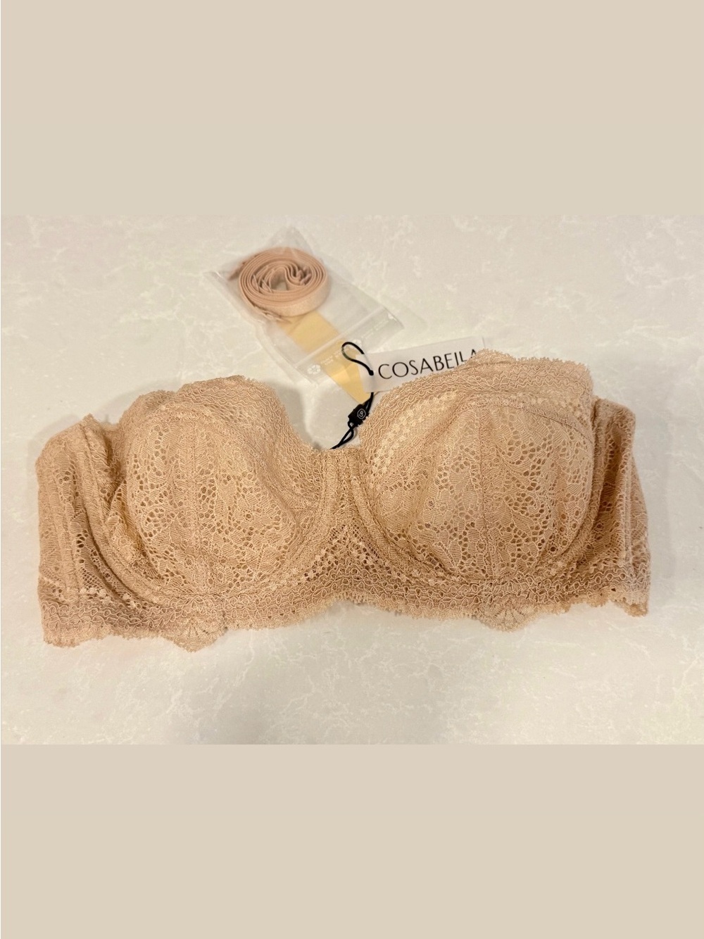 Cosabella Beige Lace Strapless Bandeau Bra